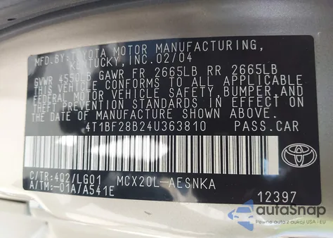 2004 Toyota Avalon Xl from USA, damaged, VIN 4T1BF28B24U363810